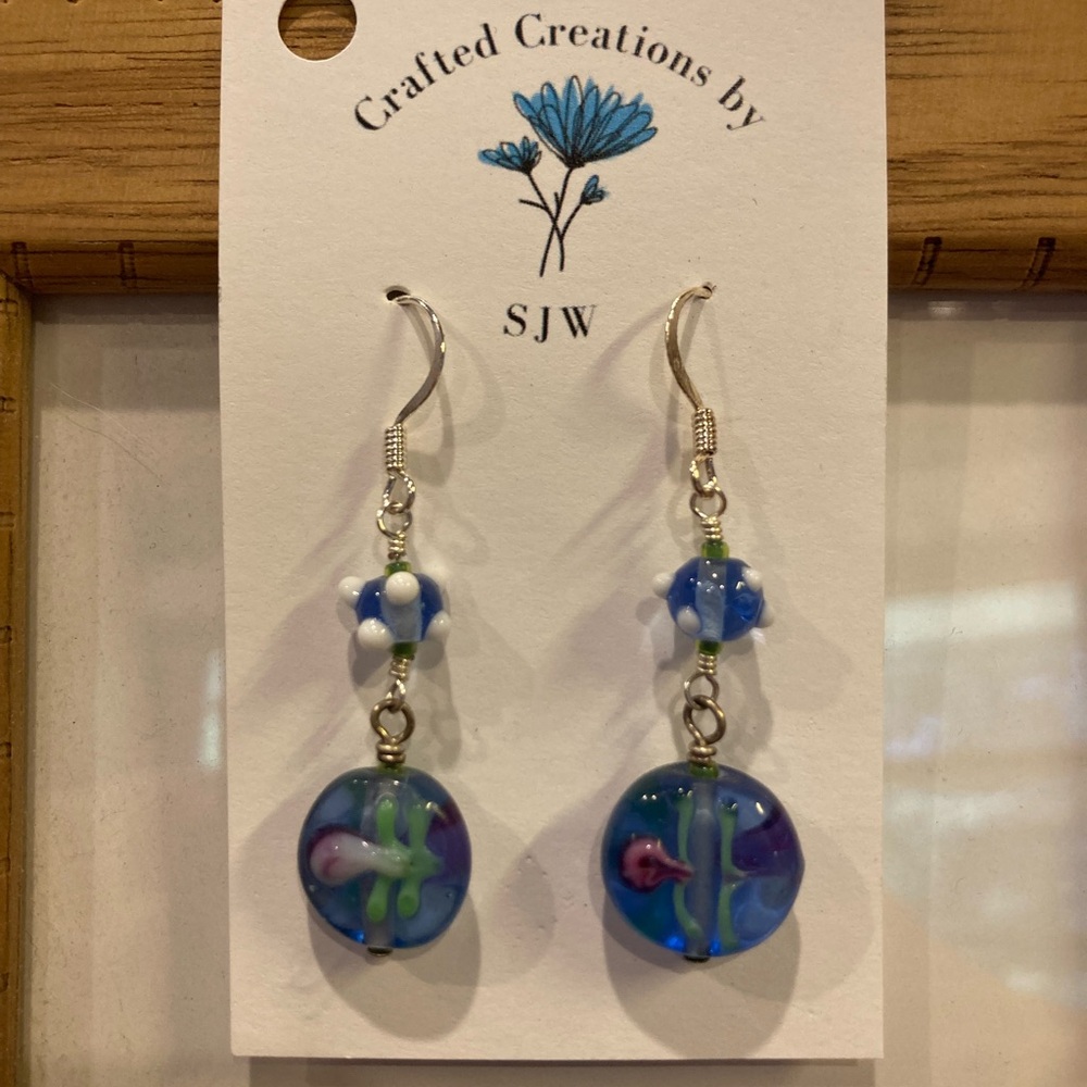 Blue and Purple Glass Bead Earrings